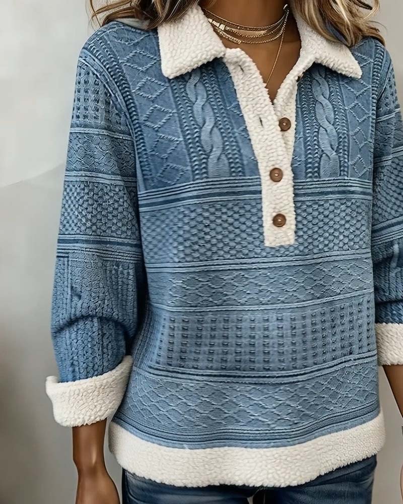 Sweter z kołnierzykiem, patchworkowy, modny, swobodny