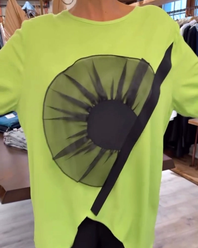 Koszulka z nadrukiem kwiatowym, krótkie rękawy, swobodna