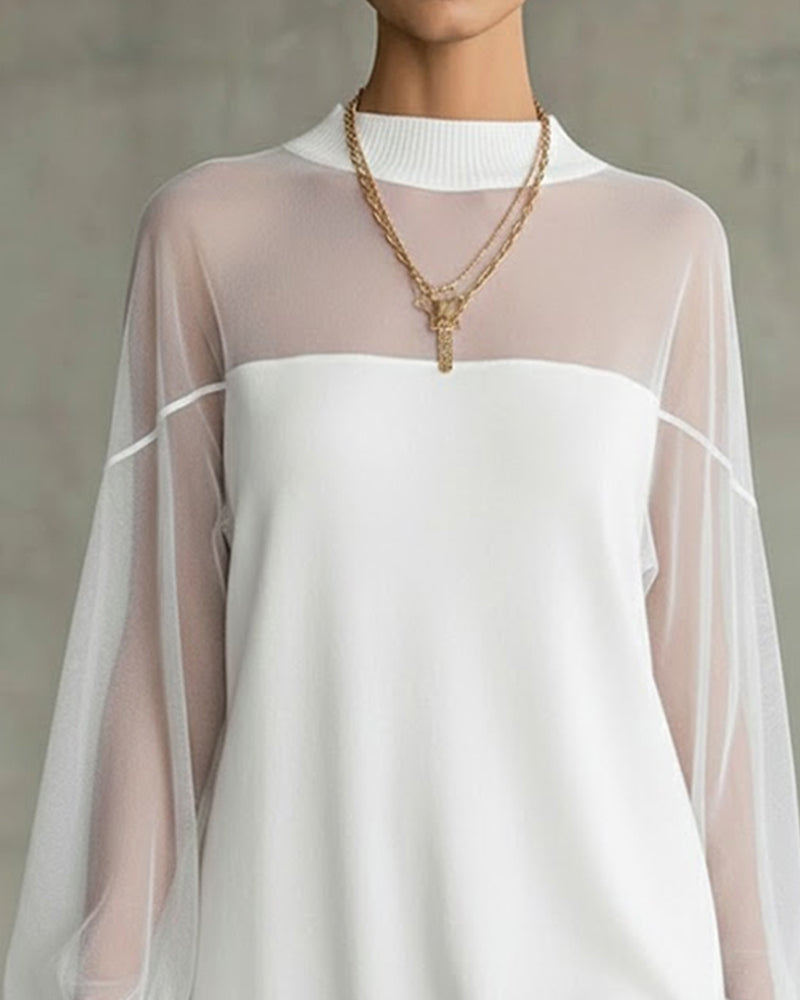 Sukienka z rękawami typu latarnia, jednolity kolor, patchwork