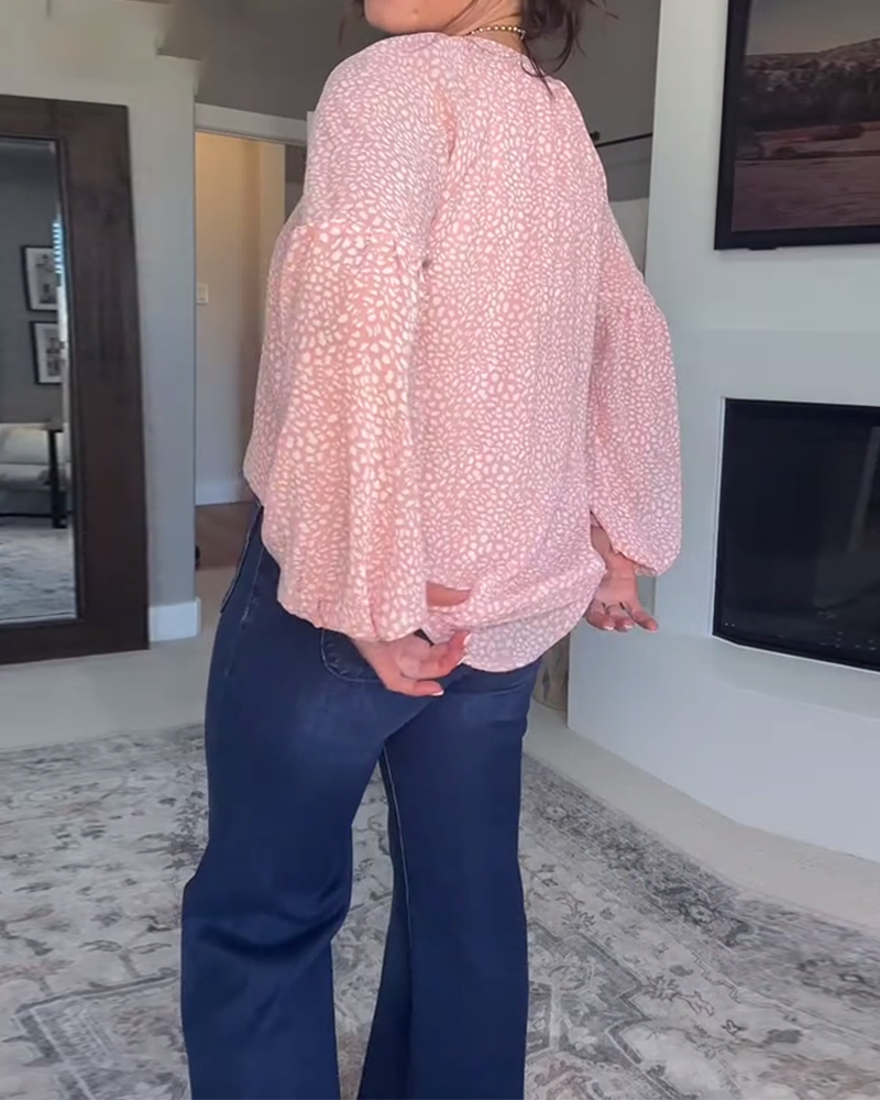 Bluzka z nadrukiem i długim rękawem w kształcie latarni