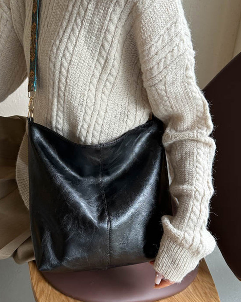 Duża torba wiaderkowa w stylu vintage z paskiem na ramię