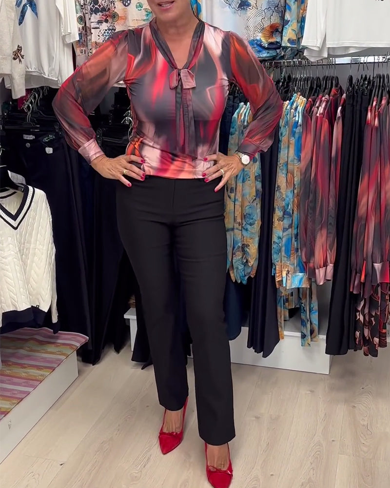 Elegancka bluzka z długim rękawem, z nadrukiem