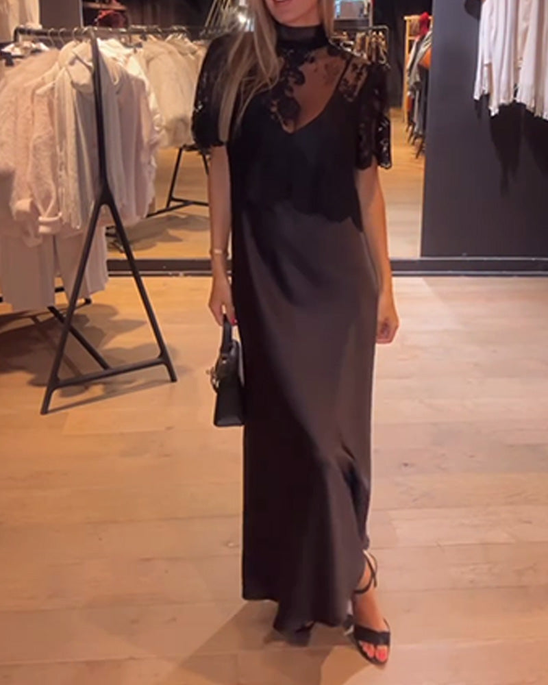 Komplet bluzki z koronki i siateczki z drapowaną sukienką typu slip