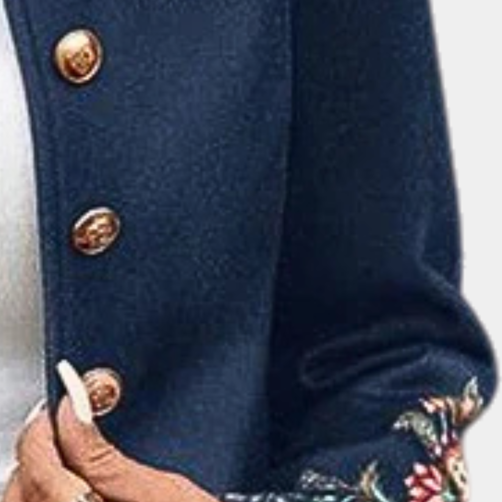 Niebieska marynarka z haftem kwiatowym - elegancka damska kurtka