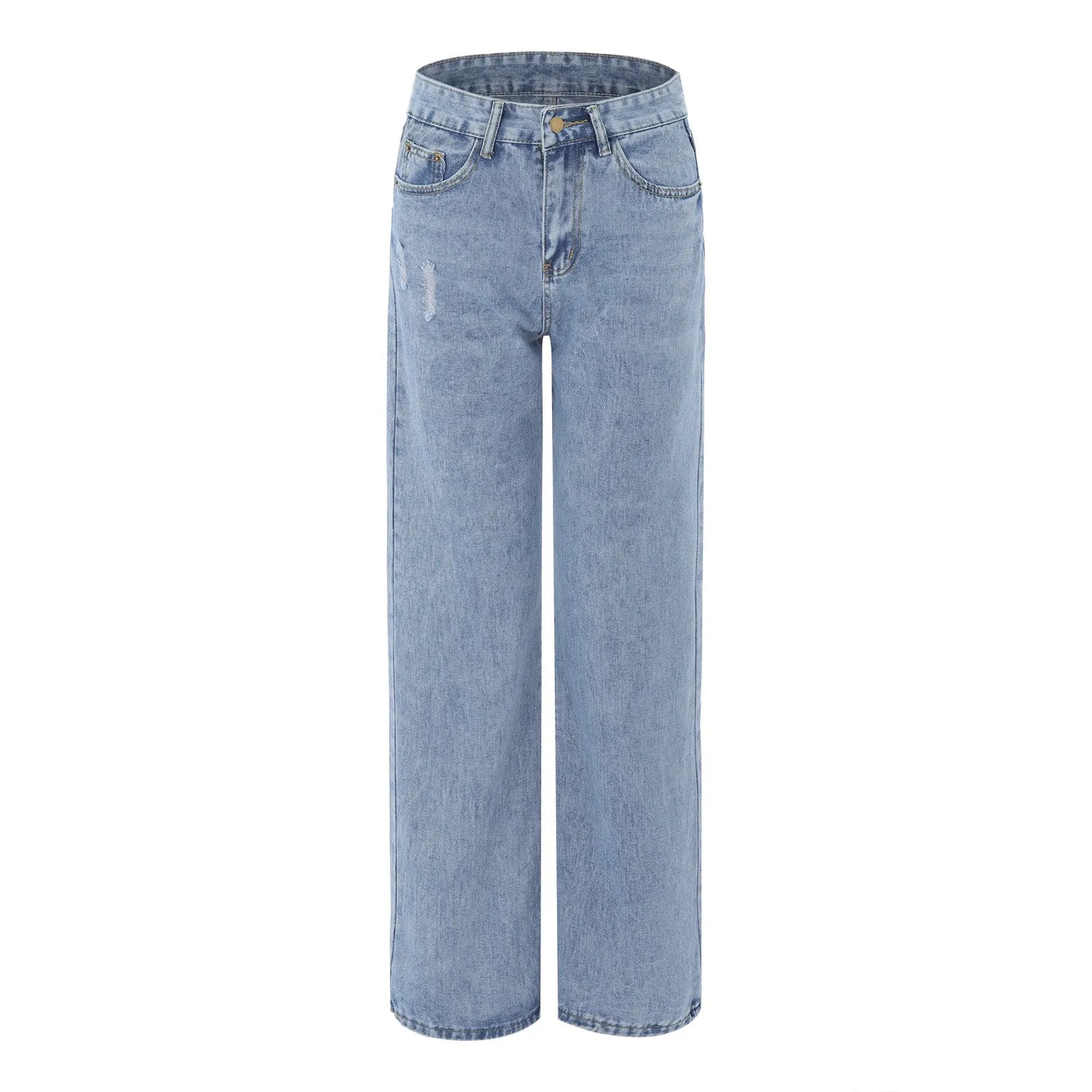 Spodnie długie - jeansowe damskie z wysokim stanem w kolorze niebieskim