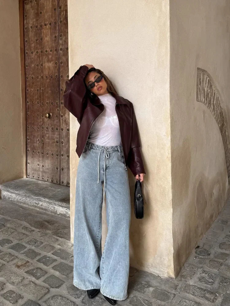 Jeansy casualowe szerokie - śliczne damskie spodnie jeansowe