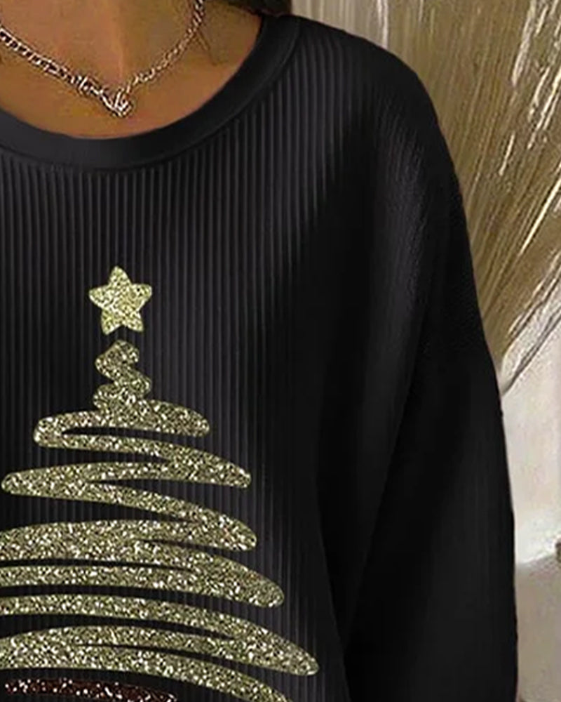 Luźny sweter z nadrukiem świątecznym Gepit