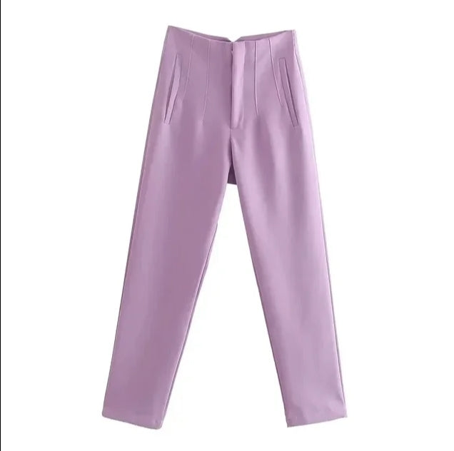 Spodnie damskie dopasowane, z eleganckim wysokim stanem – stylowy strój na co dzień i na formalne okazje do pracy i na imprezy