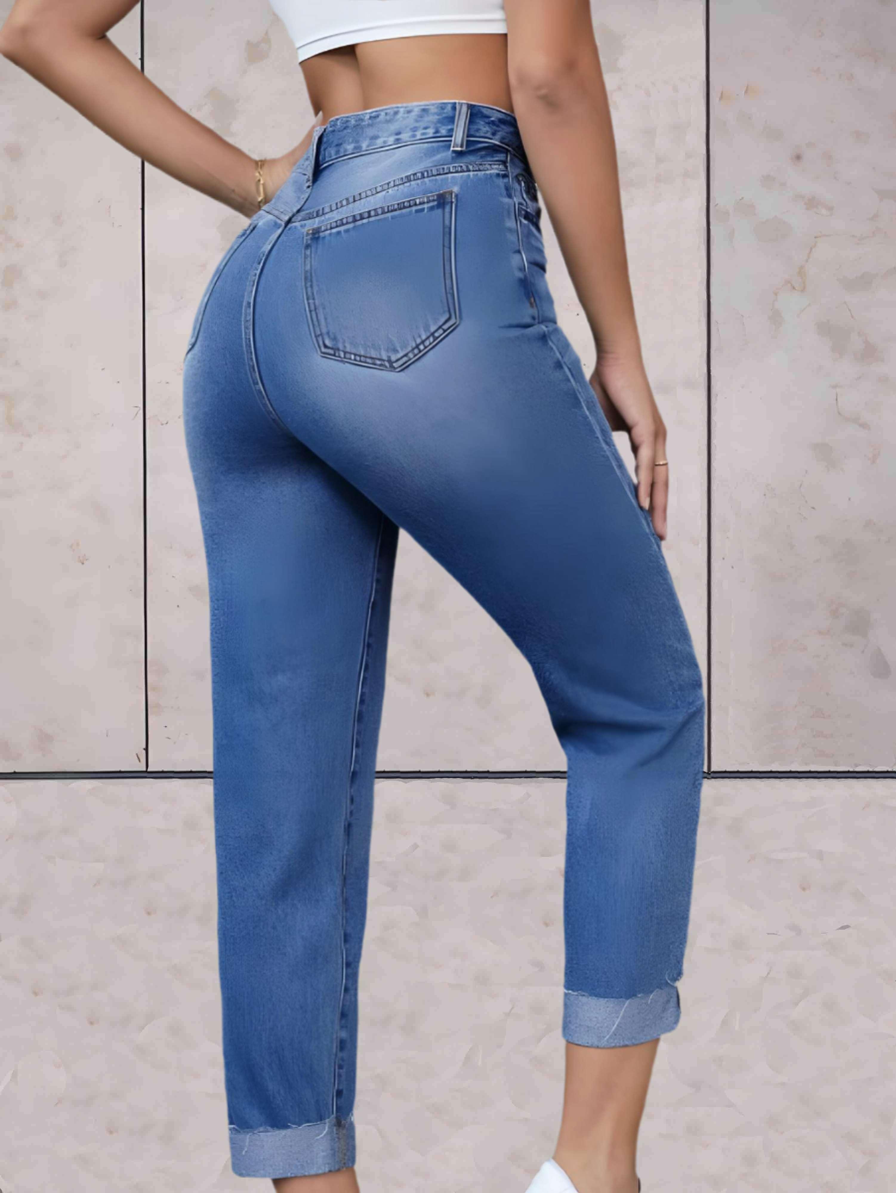 Jeansy z wysokim stanem - stylowy damski jeans o dopasowanym kroju