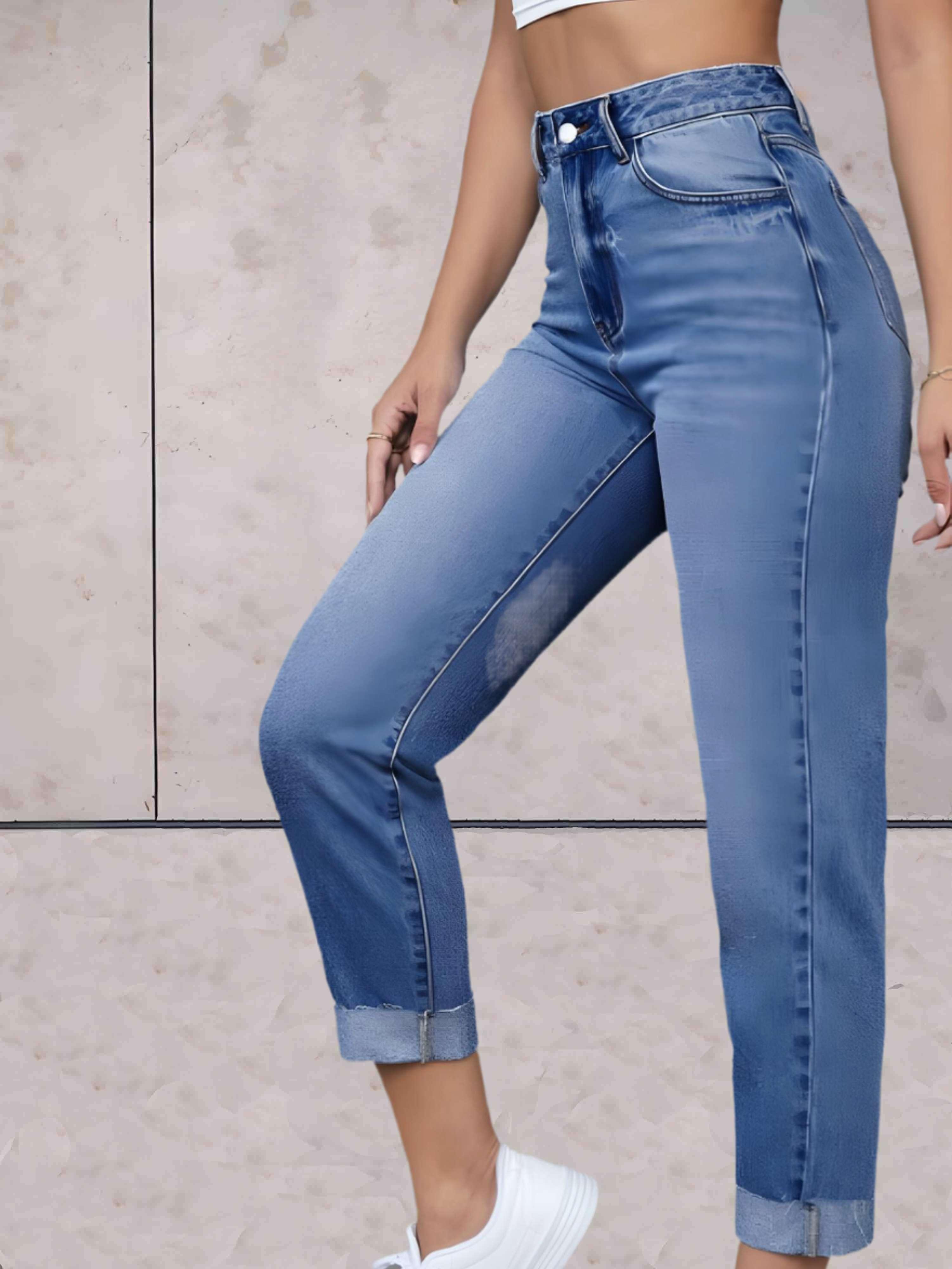 Jeansy z wysokim stanem - stylowy damski jeans o dopasowanym kroju
