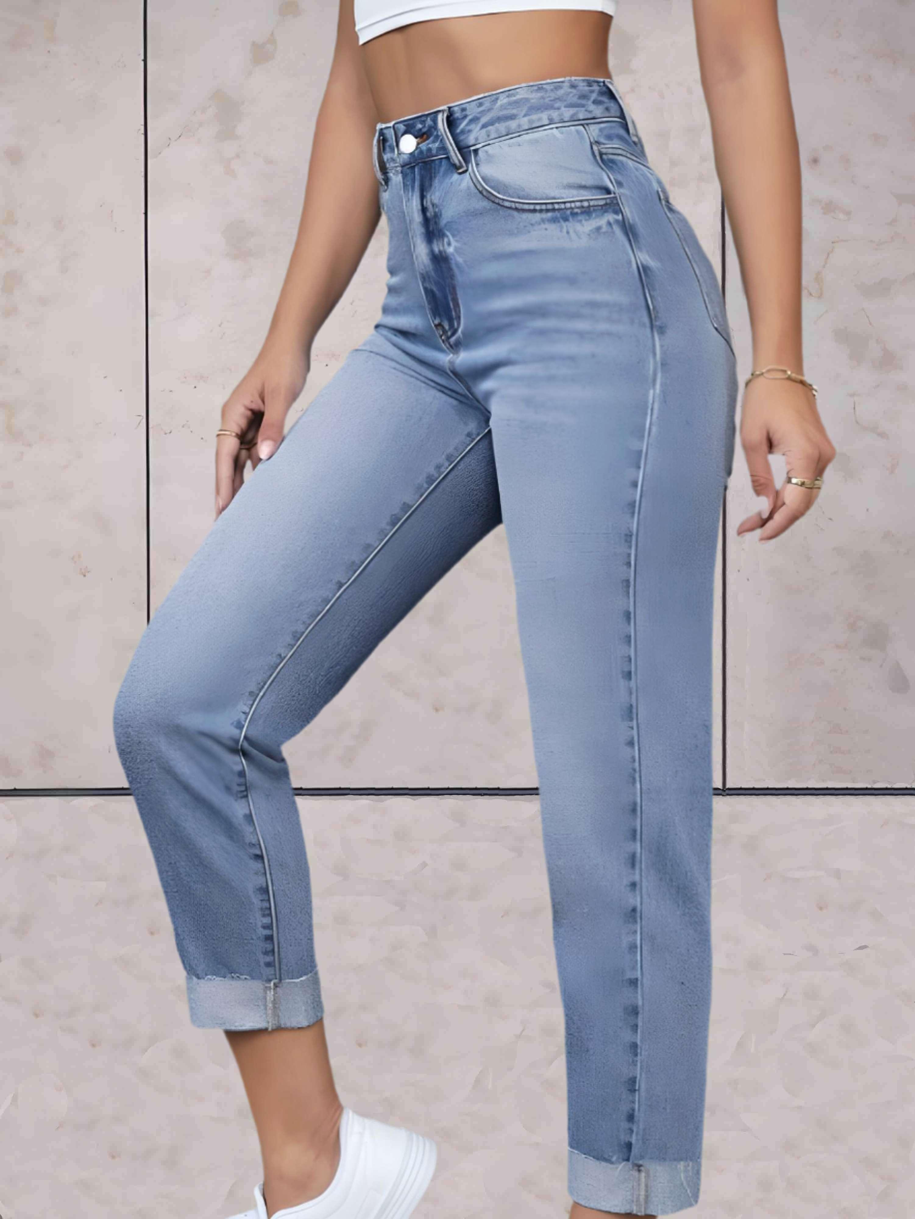 Jeansy z wysokim stanem - stylowy damski jeans o dopasowanym kroju