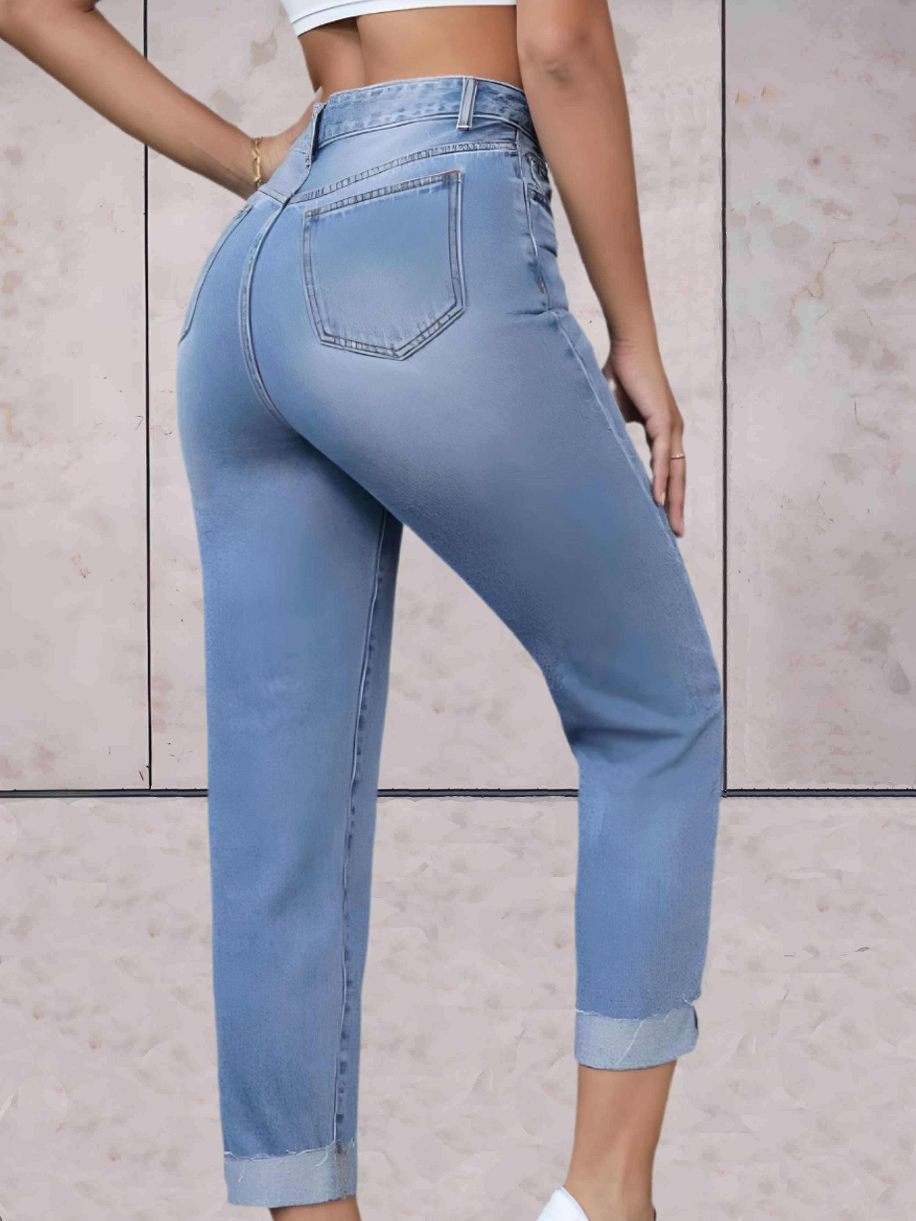 Jeansy z wysokim stanem - stylowy damski jeans o dopasowanym kroju