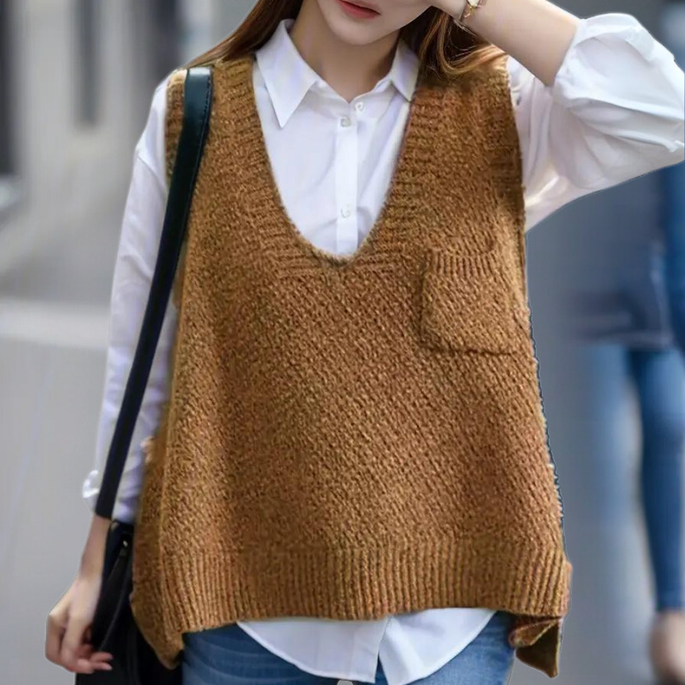 Kardigan dzianinowy - stylowy damski sweter bez rękawów