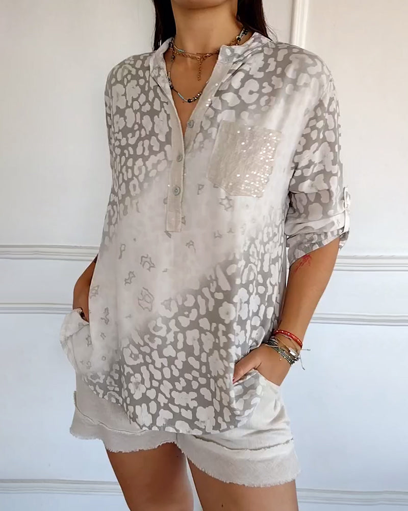 Bluzka casualowa ze stójką i nadrukiem