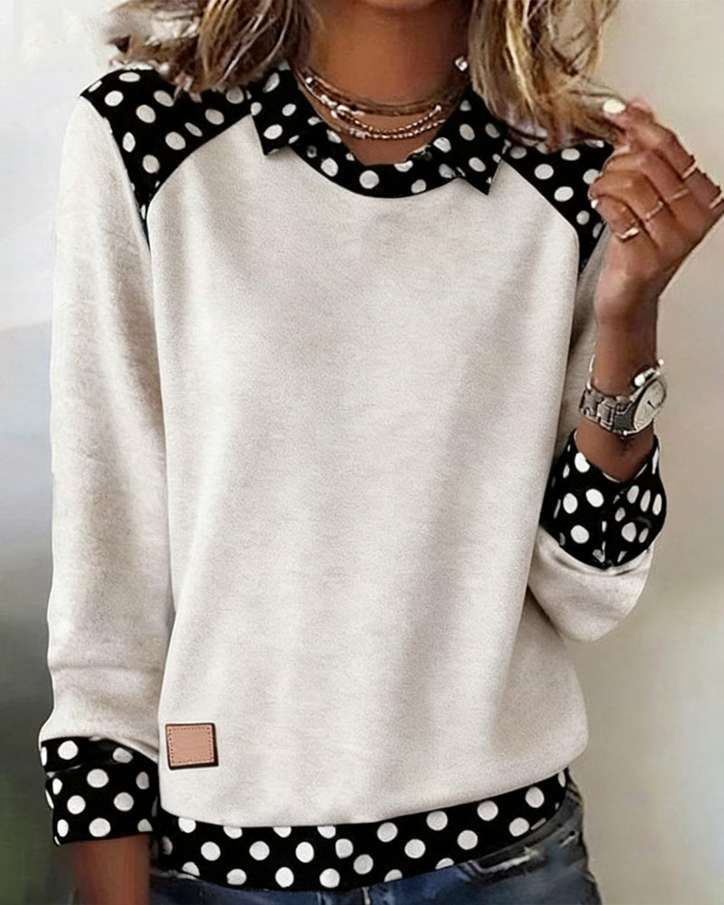 Bluzka casualowa z kołnierzykiem w kropki