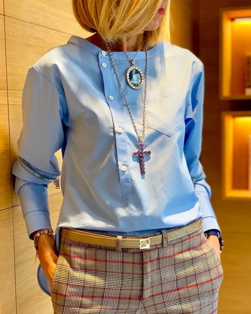 Gładki, nieregularny top z guzikami