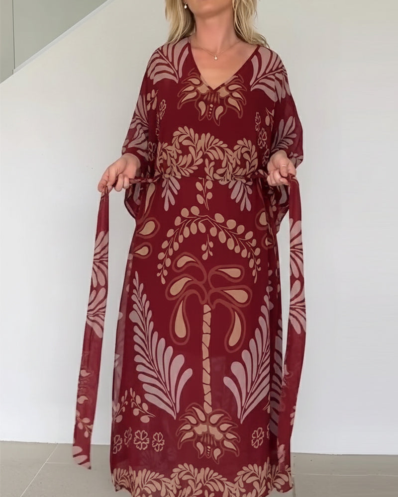 Luźna sukienka w stylu boho z dekoltem w serek