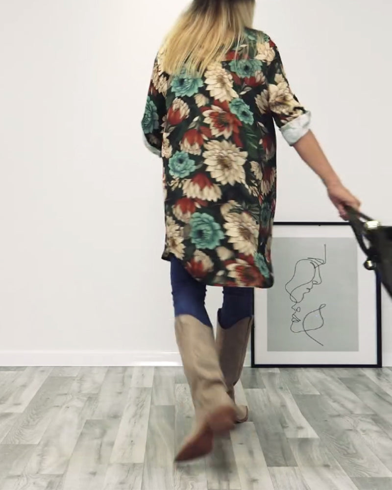 Koszula z klapami, patchworkiem i nadrukiem w panterkę