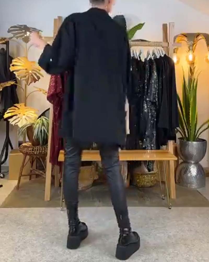 Koszula casualowa luźna temperament kieszonka cekiny