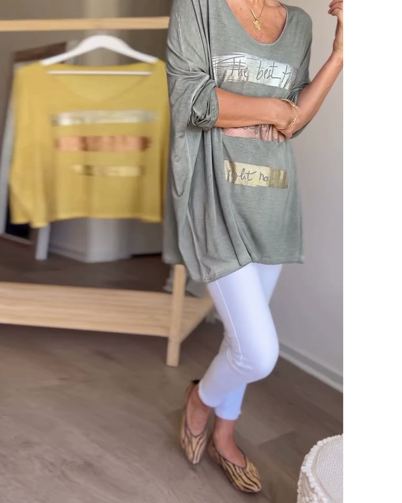 Bluzka z okrągłym dekoltem i długimi rękawami