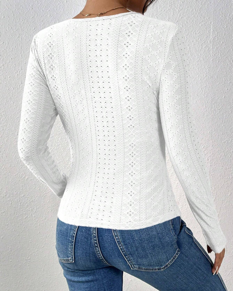 Bluzka z długim rękawem i dekoltem w serek z koronkowym panelem