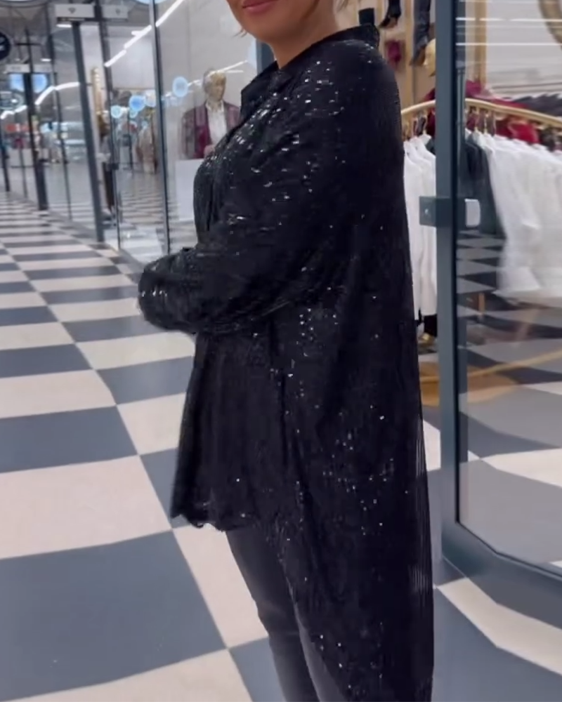 Koszula casualowa z cekinami i rozcięciem