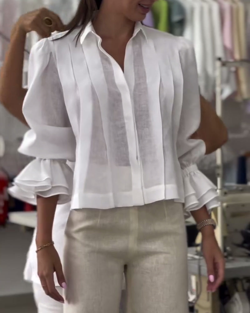 Koszula z bufiastymi rękawami i falbanką