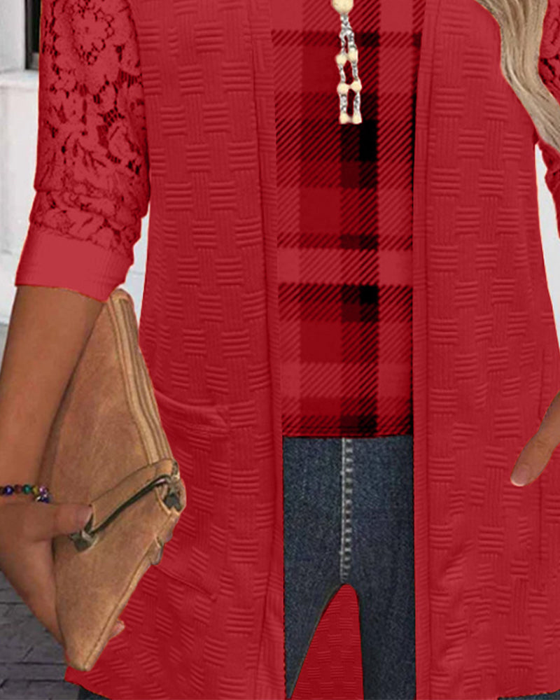 Top z dwuczęściową, imitacją kratki