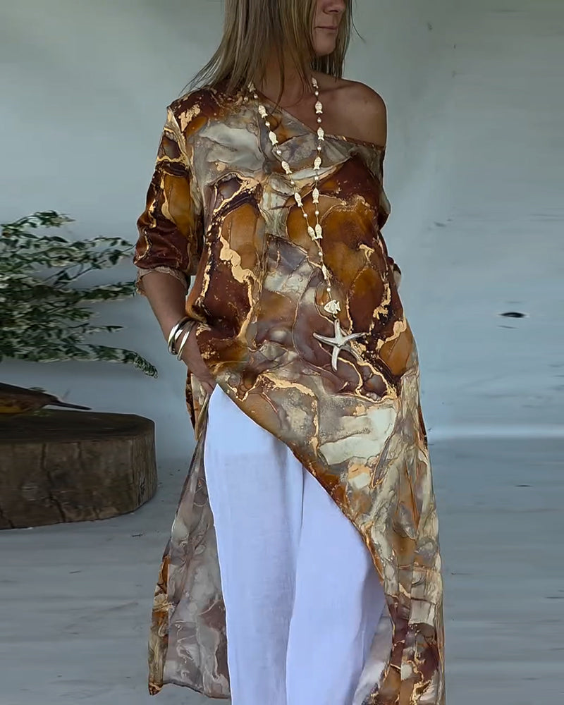 Bluzka Modny Rozcięcie Drukowane