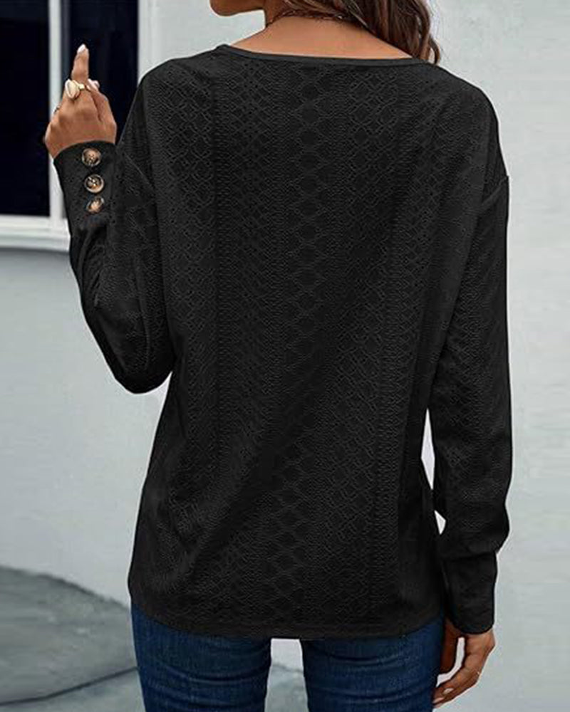 Bluzka casualowa z dekoltem w serek, w jednolitym kolorze