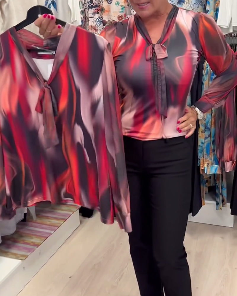 Elegancka bluzka z długim rękawem, z nadrukiem