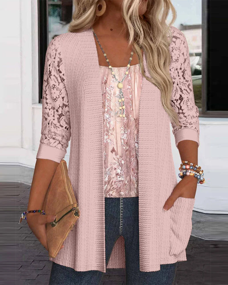 Top z imitacją dwuczęściowego wyglądu i patchworkiem