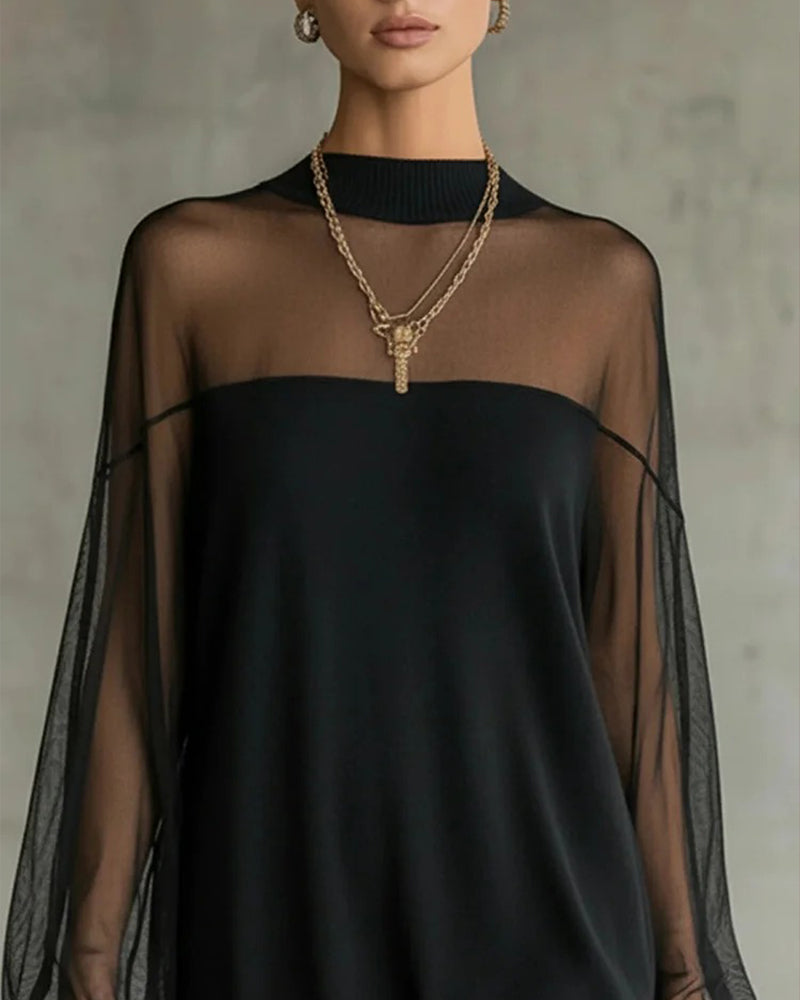 Sukienka z rękawami typu latarnia, jednolity kolor, patchwork