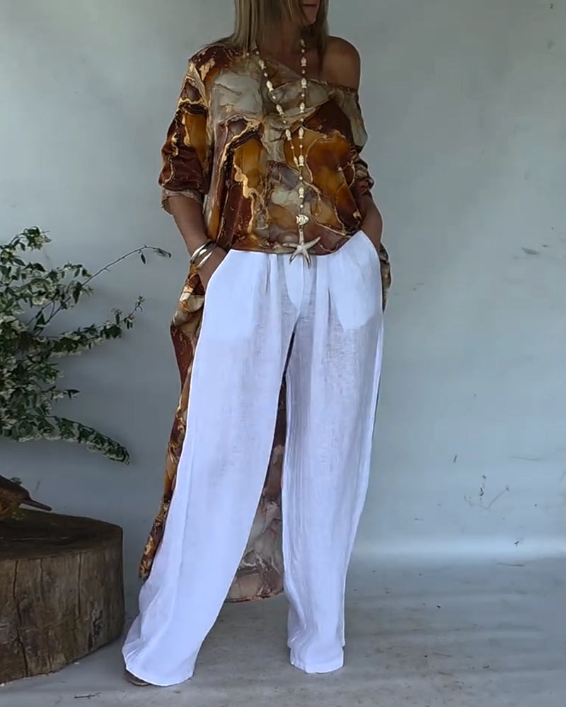 Bluzka Modny Rozcięcie Drukowane