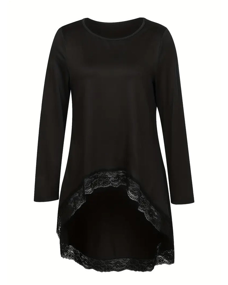 Nieregularny top z długim rękawem i siateczkową łatką