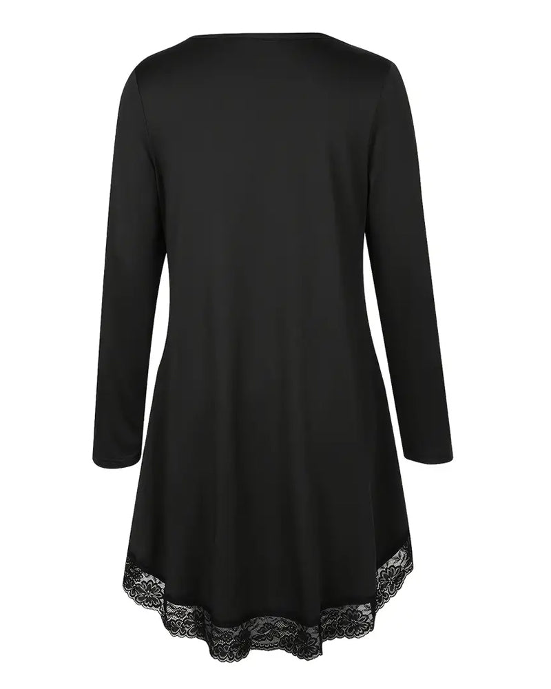 Nieregularny top z długim rękawem i siateczkową łatką