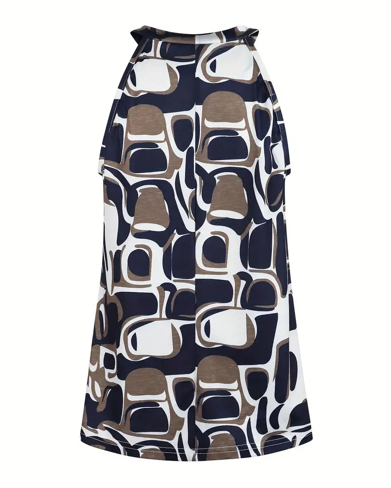 Top bez rękawów, modny, swobodny, z nadrukiem