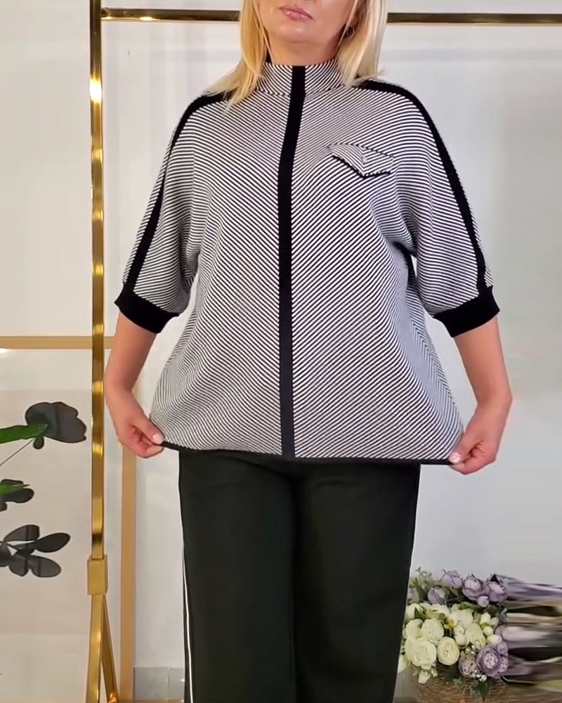 Luźna, dzianinowa koszulka w paski