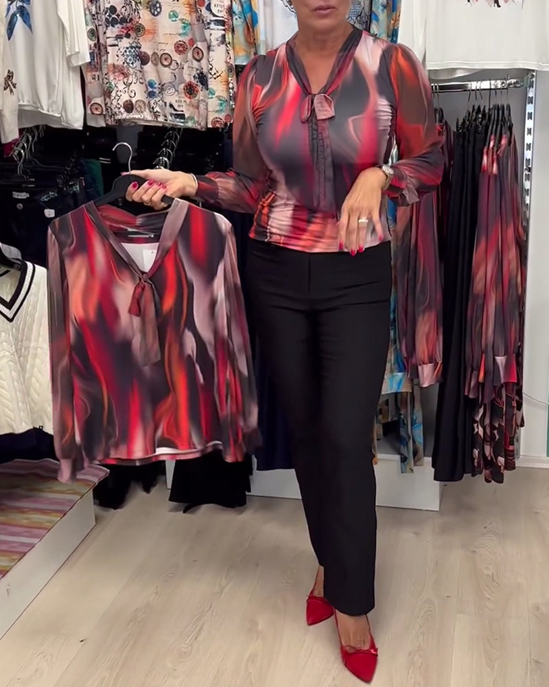 Elegancka bluzka z długim rękawem, z nadrukiem