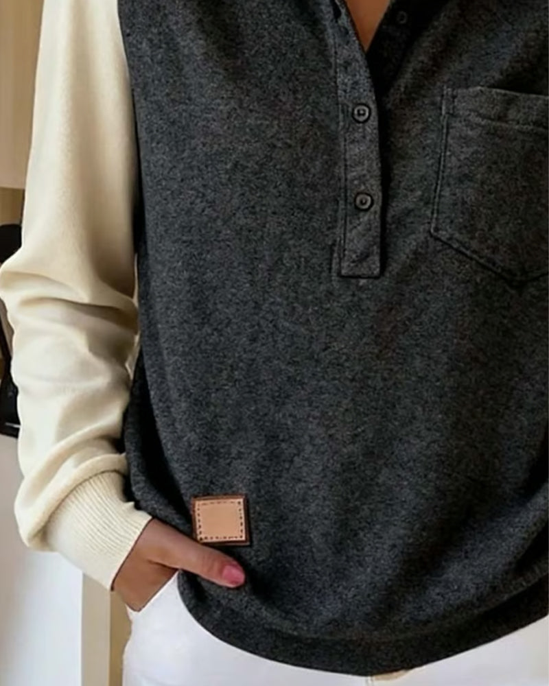 Koszulka polo z kołnierzykiem w kontrastowym kolorze, długi rękaw