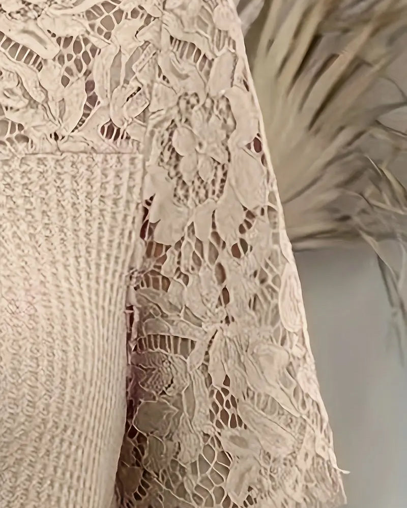 Koszulka z koronką w panelu dzianinowym