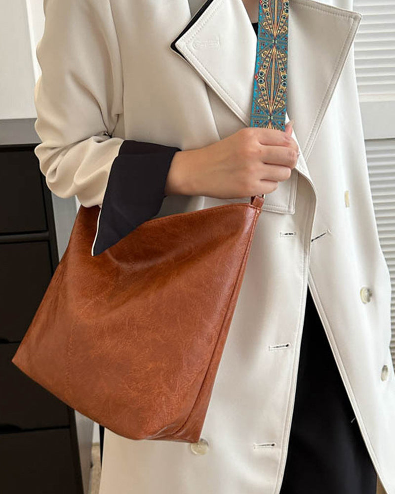 Duża torba wiaderkowa w stylu vintage z paskiem na ramię