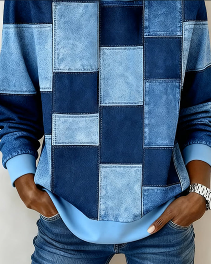 Stylowa bluza z kapturem w kratkę z długimi rękawami