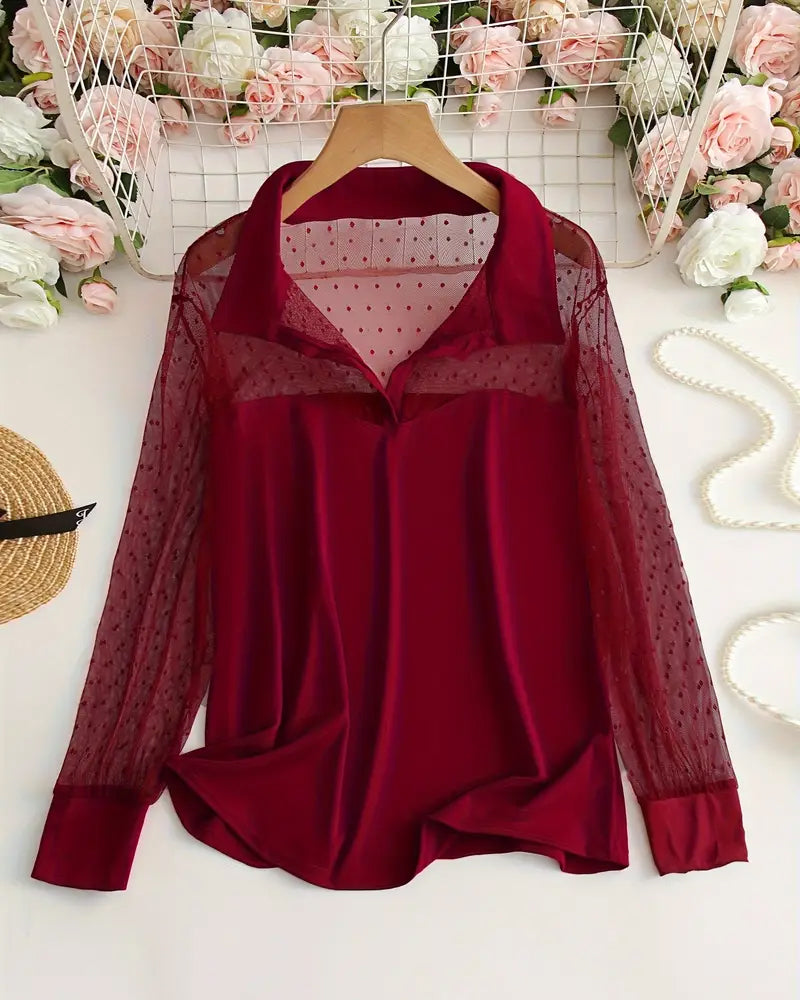 Bluzka z siateczki z klapami i dopasowanym krojem