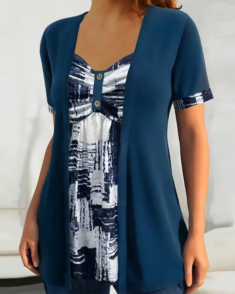 Bluzka z nadrukiem, dwuczęściowa, nieregularna