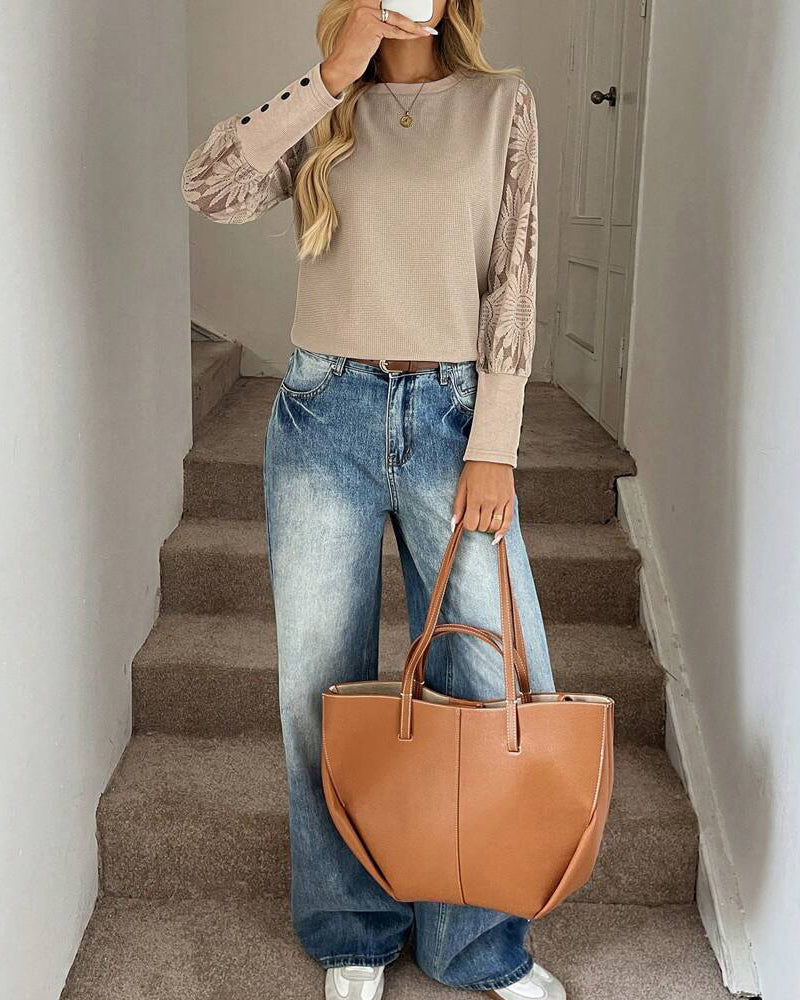 Koronkowa wstawka szydełkowa z długimi rękawami