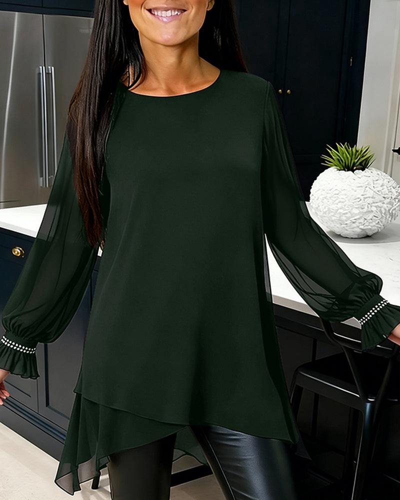 Bluzka z bufiastymi rękawami i okrągłym dekoltem