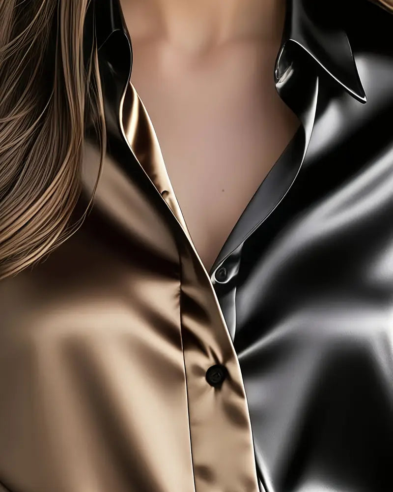 Koszula modna biznesowa satynowa w blokach kolorów