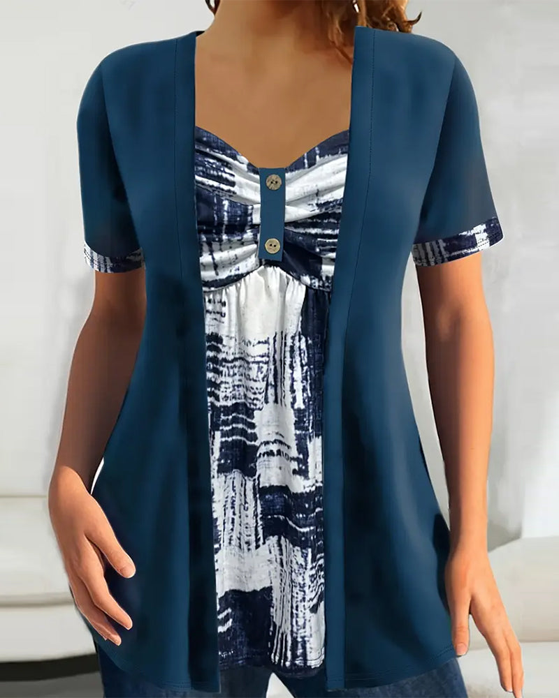 Bluzka z nadrukiem, dwuczęściowa, nieregularna