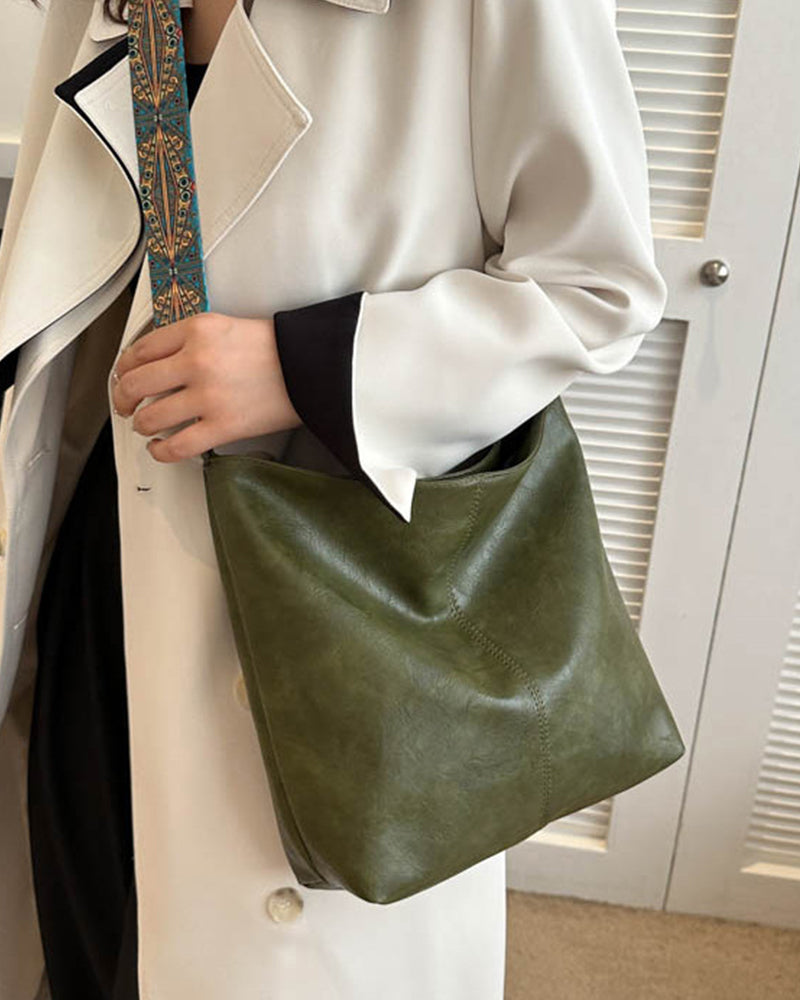 Duża torba wiaderkowa w stylu vintage z paskiem na ramię